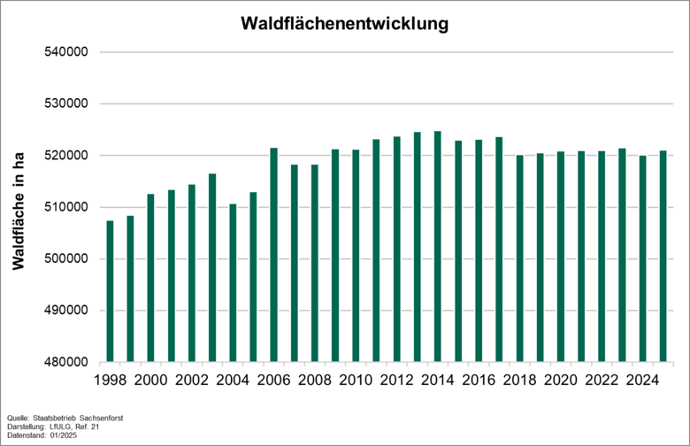 Der Indikator "Wäldflächenentwicklung" gibt Auskunft über die Veränderung der Waldfläche im Freistaat Sachsen.
